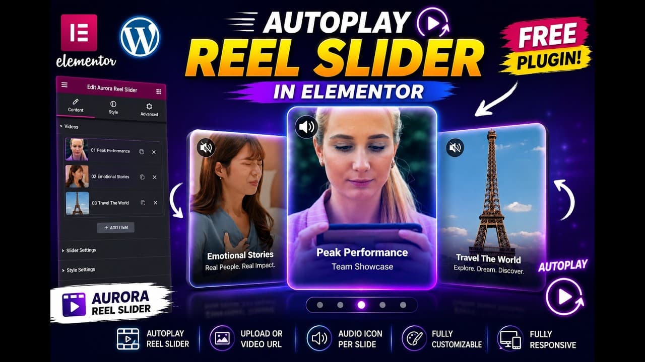 Video Slider Wordpress | Auto Play Video Slider in Elementor